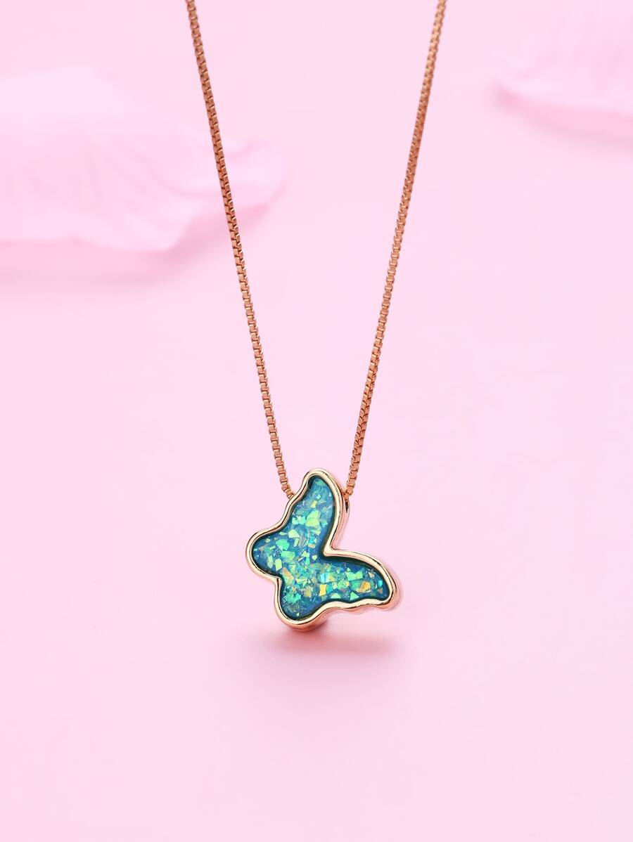 Girls Butterfly Charm Necklace - Multicolor - View 1