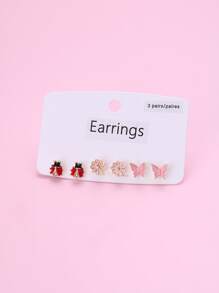 3對女孩蝴蝶和花朵裝飾耳釘 - 彩色 - 查看 3