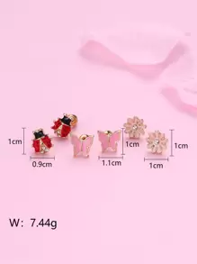 3對女孩蝴蝶和花朵裝飾耳釘 - 彩色 - 查看 5