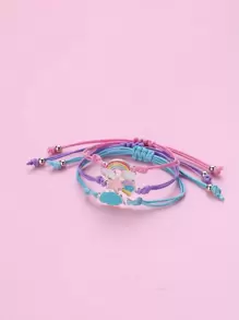 3pcs/set Girls' Cute Cloud, Rainbow & Five-pointed Star Shaped Zinc Alloy Charm, Colorful Wax Rope Braided Bracelet, Suitable For Daily Wear - Multicolor - View 2