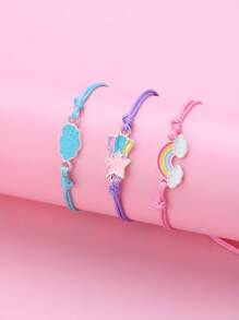 3pcs/set Girls' Cute Cloud, Rainbow & Five-pointed Star Shaped Zinc Alloy Charm, Colorful Wax Rope Braided Bracelet, Suitable For Daily Wear - Multicolor - View 1
