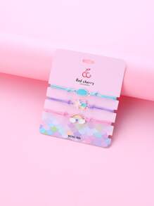 3pcs/set Girls' Cute Cloud, Rainbow & Five-pointed Star Shaped Zinc Alloy Charm, Colorful Wax Rope Braided Bracelet, Suitable For Daily Wear - Multicolor - View 3