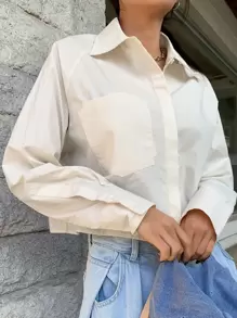 DAZY Camisa con parche con bolsillo de manga raglán - Beis - Ver 5