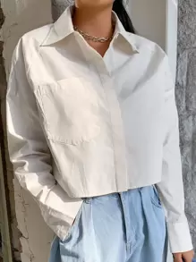 DAZY Camisa con parche con bolsillo de manga raglán - Beis - Ver 3