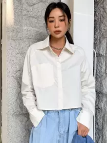 DAZY Camisa con parche con bolsillo de manga raglán - Beis - Ver 4