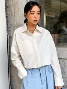 DAZY Camisa con parche con bolsillo de manga raglán - Beis - Ver 1