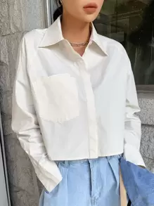 DAZY Camisa con parche con bolsillo de manga raglán - Beis - Ver 6