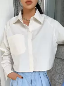 DAZY Camisa con parche con bolsillo de manga raglán - Beis - Ver 7