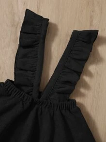 SHEIN Baby Lettuce Trim Tee & Ruffle Trim Suspender Skirt - Black and White - View 3