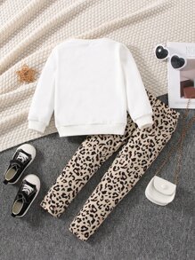 Toddler Girls Figure And Letter Graphic Pullover & Leopard Print Leggings