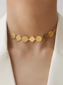 圓形和幾何裝飾項鍊 - 金黃色 - 查看 1