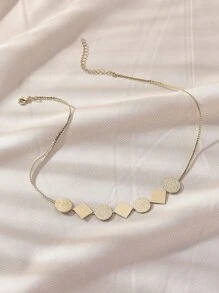 圓形和幾何裝飾項鍊 - 金黃色 - 查看 2