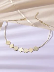 圓形和幾何裝飾項鍊 - 金黃色 - 查看 3