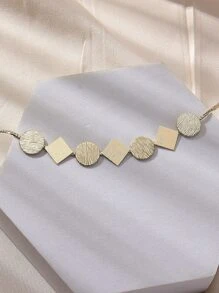 圓形和幾何裝飾項鍊 - 金黃色 - 查看 4