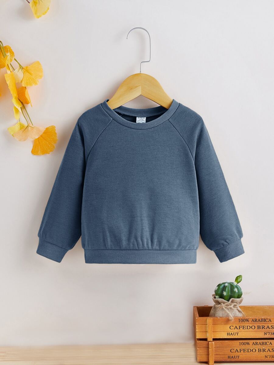 SHEIN Baby Solid Round Neck Sweatshirt - Dusty Blue - View 1