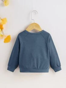 SHEIN Baby Solid Round Neck Sweatshirt - Dusty Blue - View 2