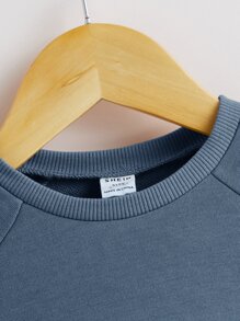 SHEIN Baby Solid Round Neck Sweatshirt - Dusty Blue - View 3