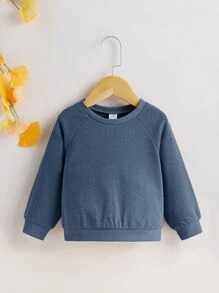 SHEIN Baby Solid Round Neck Sweatshirt - Dusty Blue - View 4