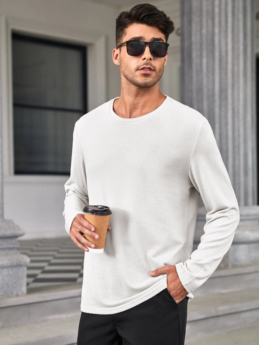 Manfinity Homme Men Solid Round Neck Tee - White - View 1