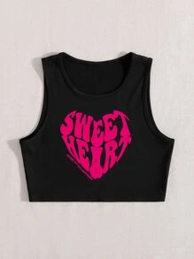 SHEIN Unity Áo hai dây Tim Lá thư Giải trí - màu đen - Xem 4