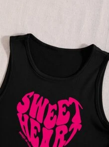 SHEIN Unity Áo hai dây Tim Lá thư Giải trí - màu đen - Xem 5