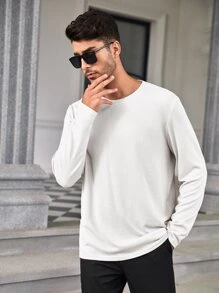 Manfinity Homme Men Solid Round Neck Tee - White - View 5