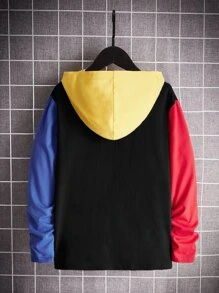 SHEIN Boys Letter Graphic Colourblock Hooded Tee - Black - View 2
