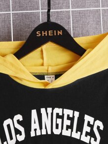 SHEIN Boys Letter Graphic Colourblock Hooded Tee - Black - View 3