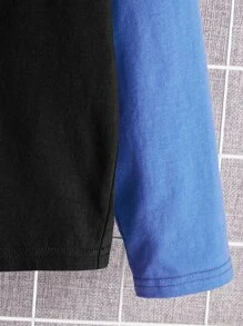 SHEIN Boys Letter Graphic Colourblock Hooded Tee - Black - View 4