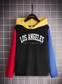 SHEIN Boys Letter Graphic Colourblock Hooded Tee - Black - View 5