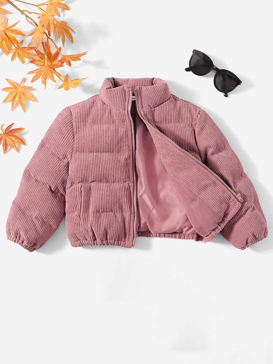 SHEIN Baby Girl Zip Up Padded Coat For Winter - Dusty Pink - View 1