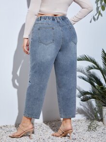 SHEIN Essnce Plus High Waist Ripped Mom Fit Jeans - Light Wash - View 2