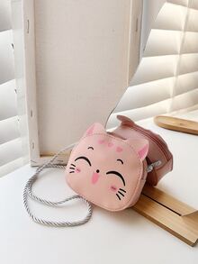 迷你卡通貓兒童斜背包、幼兒、學齡前兒童、零錢包、單肩包