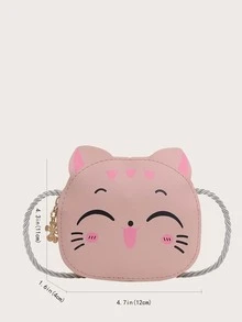 迷你卡通貓兒童斜背包、幼兒、學齡前兒童、零錢包、單肩包
