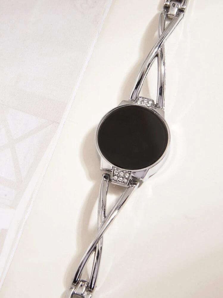 Relógio eletrônico Decoração de strass Redondo - Prata - Visão 2