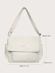 Bolso bandolera con solapa decorativa con parche de letras para hombre, bolso deportivo para escuela secundaria, estudiante universitario, para viajar, escuela universitaria - Beis - Ver 3