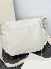 Bolso bandolera con solapa decorativa con parche de letras para hombre, bolso deportivo para escuela secundaria, estudiante universitario, para viajar, escuela universitaria - Beis - Ver 4