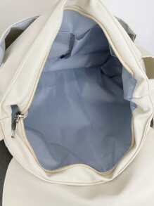 Bolso bandolera con solapa decorativa con parche de letras para hombre, bolso deportivo para escuela secundaria, estudiante universitario, para viajar, escuela universitaria - Beis - Ver 5