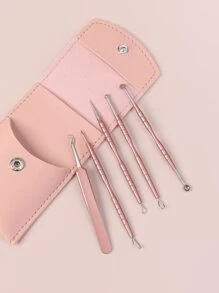 Herramienta extracción espinillas dos cabezas, extractor comedones espinillas 5 piezas, kit eliminación imperfecciones de puntos blancos de acné, acero inoxidable primera calidad, sin riesgos para piel de cara, con bolsa almacenamiento portátil - Oro rosa - Ver 6