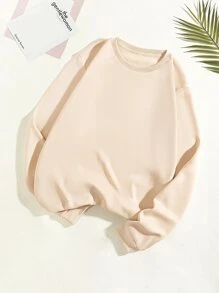 SHEIN EZwear Slogan Graphic Thermal Lined Sweatshirt - Apricot - View 2