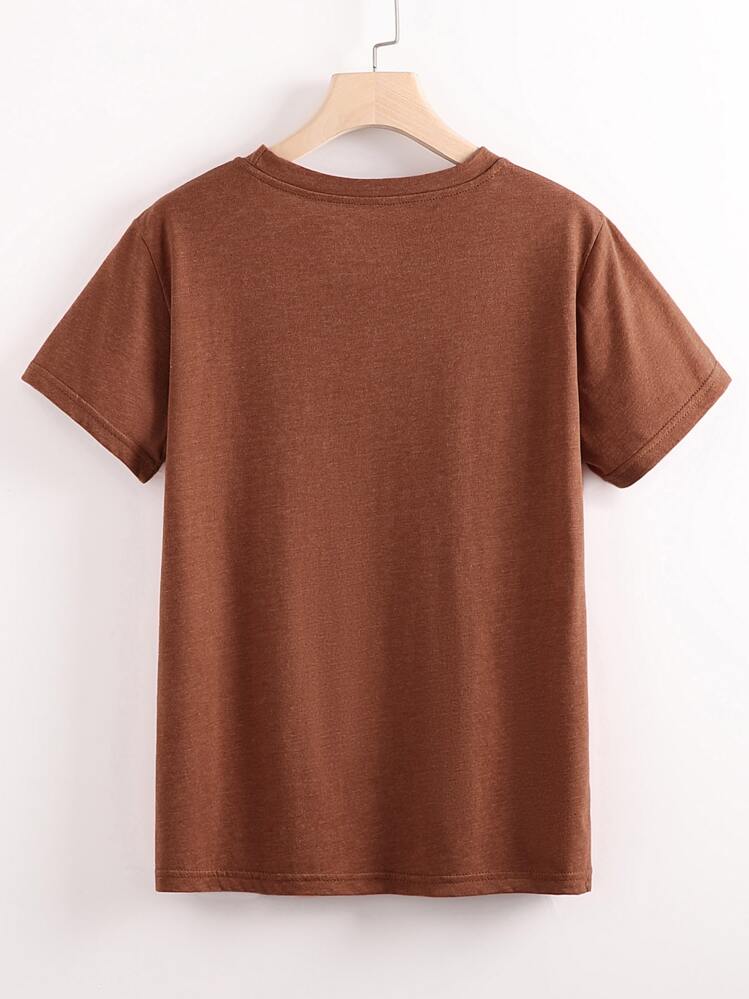 SHEIN LUNE Camiseta bebidas con estampado - Óxido marrón - Ver 2