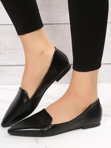 Point Toe Flat Loafers - Black - View 3