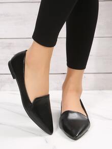 Point Toe Flat Loafers - Black - View 4