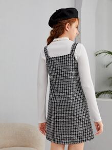 SHEIN Teen Girls Mock Neck Tee & Plaid Dress - Black and White - View 2