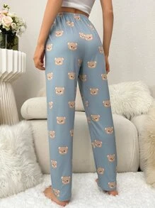 小熊印花前繫帶睡褲 - 霧霾藍 - 查看 2