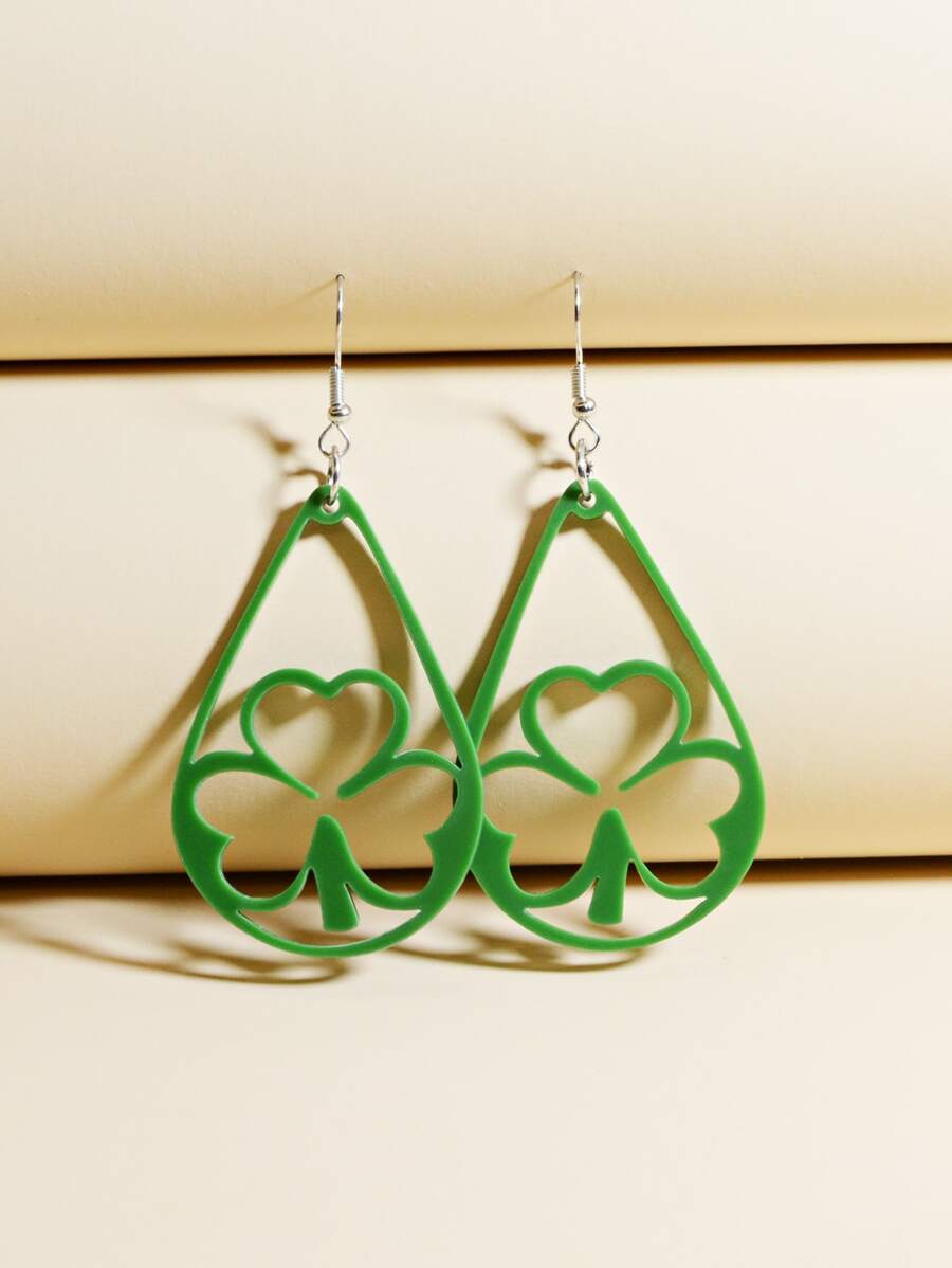 Clover Decor Water Drop Earrings - Multicolor - View 1