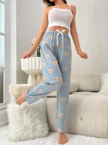 小熊印花前繫帶睡褲 - 霧霾藍 - 查看 5