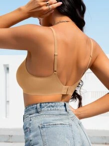 Women's Casual Comfy Camel Plain Backless Bra Top Medium Stretch Fabric - Camel - View 2