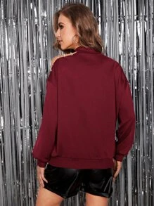 SHEIN Privé Sudadera de hombros con abertura con diseño de diamante de imitación de cuello alto