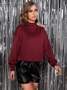 SHEIN Privé Sudadera de hombros con abertura con diseño de diamante de imitación de cuello alto